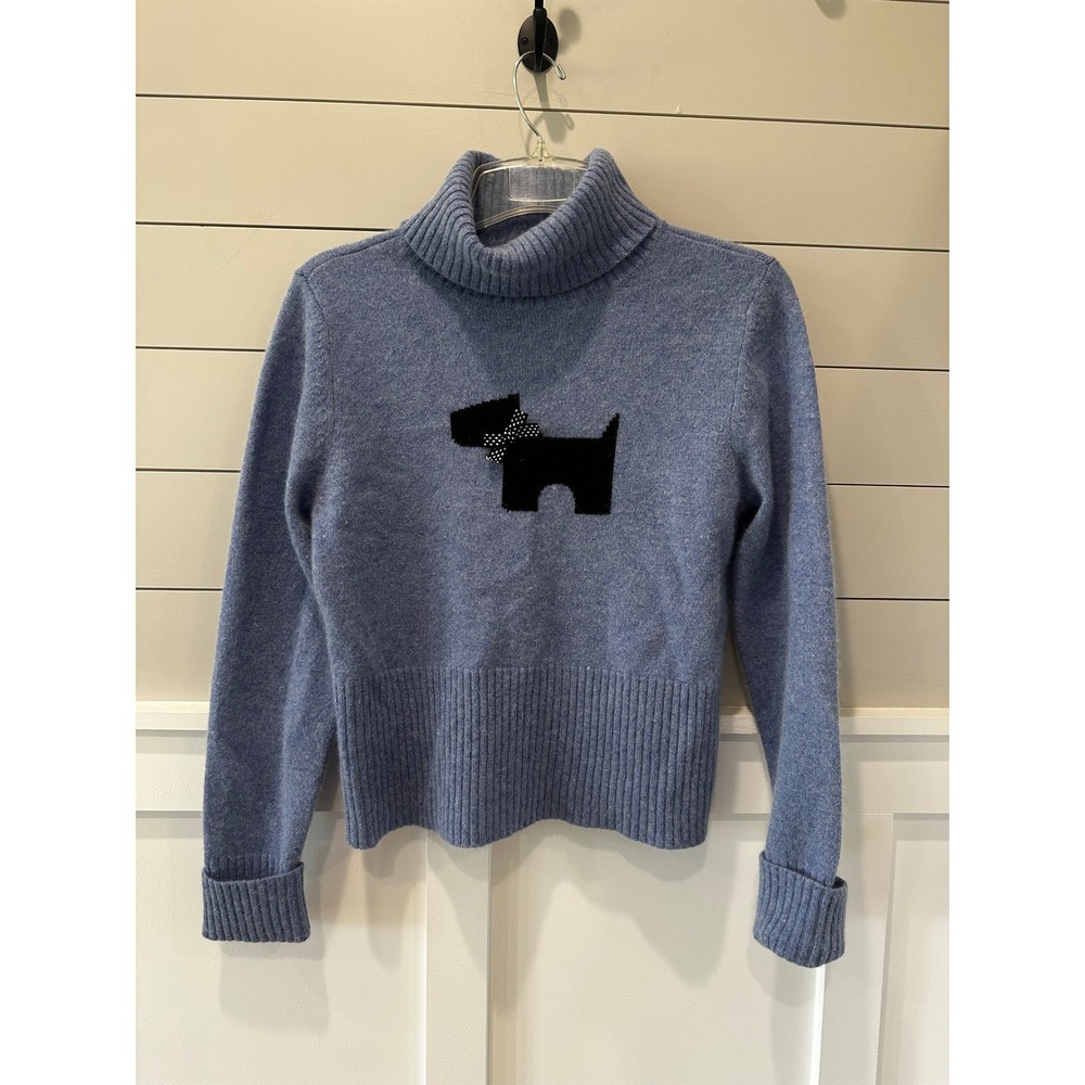 Alexandra Bartlett Blue Lambswool Angora Scottie Dog Turtleneck Sweater Large